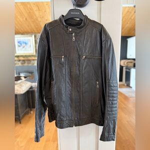 Danier Black Leather Bomber-Style Moto Jacket
